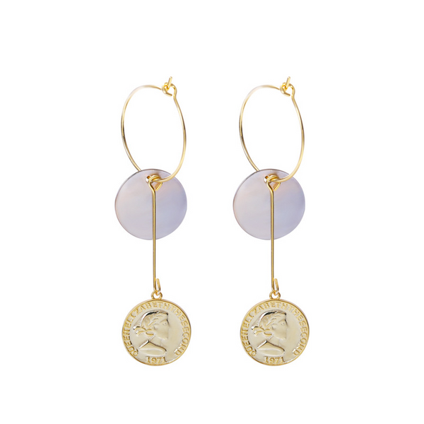 Multi-circle Portrait Coin Sterling Silver Plated Gold Stud Earring