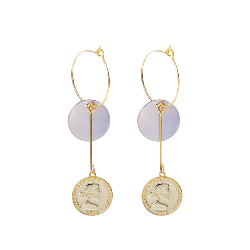 Multi-circle Portrait Coin Sterling Silver Plated Gold Stud Earring