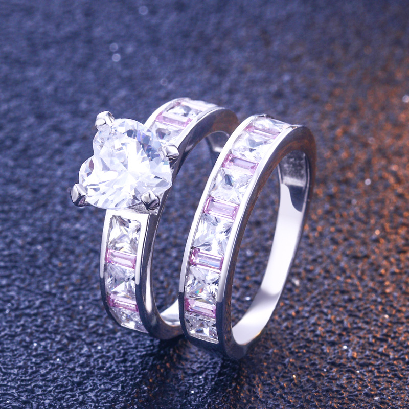 Heart Cut Sterling Silver Ring Set For Women-TL-Juri Elle