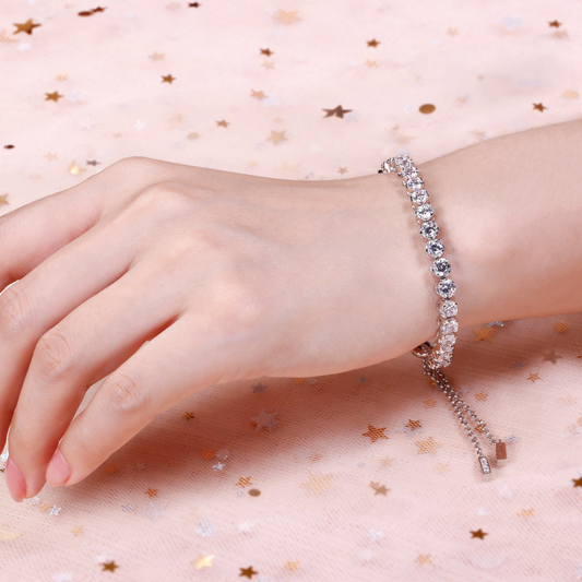 Classic Round Cut Sterling Silver Bolo Tennis Bracelet-JE-Juri Elle