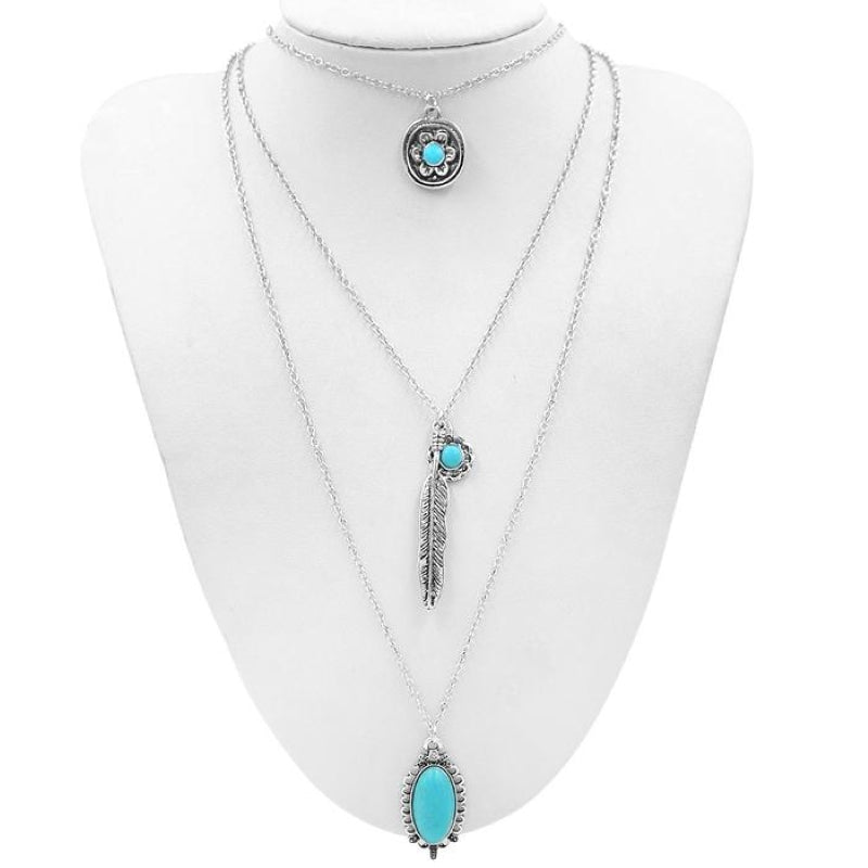 Bohemian National Wind Turquoise Leaf Necklace