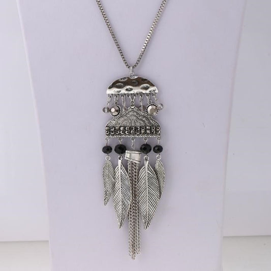Bohemian Beaded Leaf Tassel Necklace