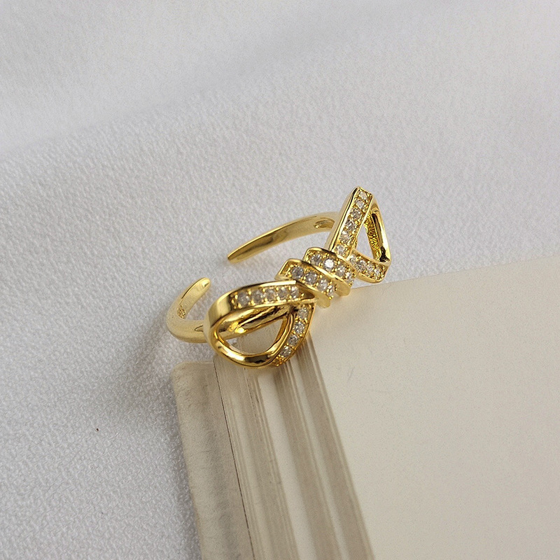Bow-knot Round Cut Sterling Silver Plated Gold Ring