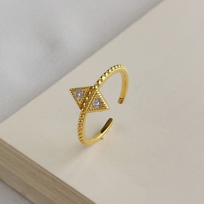 Triangle Beads Round Cut Sterling Silver Plated Gold Ring