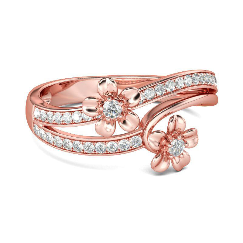 Rose Gold Tone Flower Round Cut Sterling Silver Ring-JE-Juri Elle
