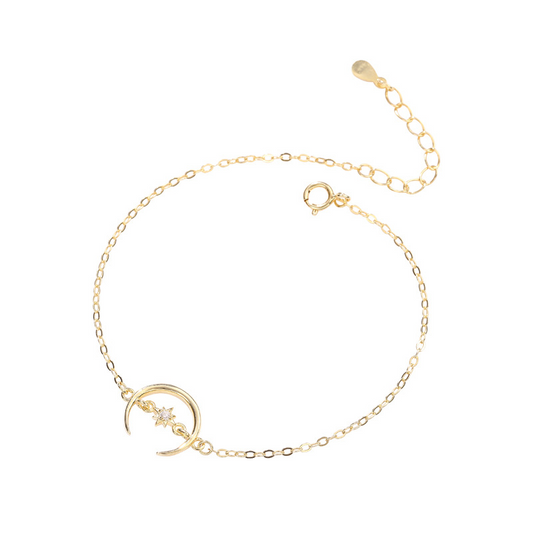 Elegant Crescent Round Cut Sterling Silver Plated Gold Bracelet