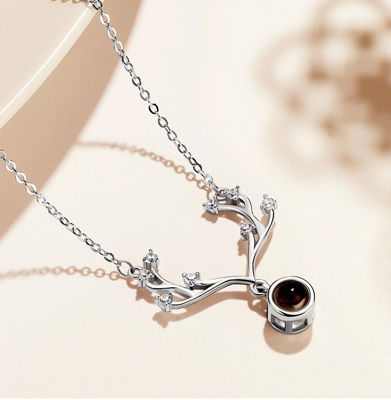 Antlers Evil Eye Round Cut Sterling Silver Necklace