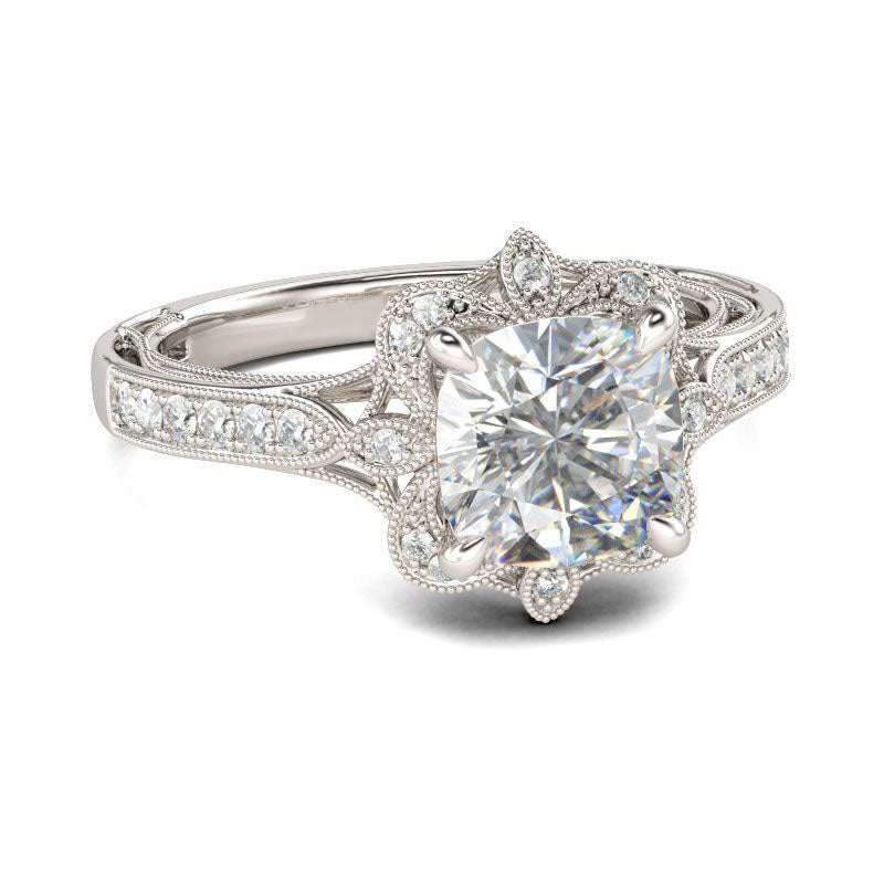 Vintage Floral Cushion Cut Sterling Silver Ring-JE-Juri Elle
