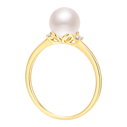 Simple Gold Pearl Round Sterling Silver Ring-TL-Juri Elle