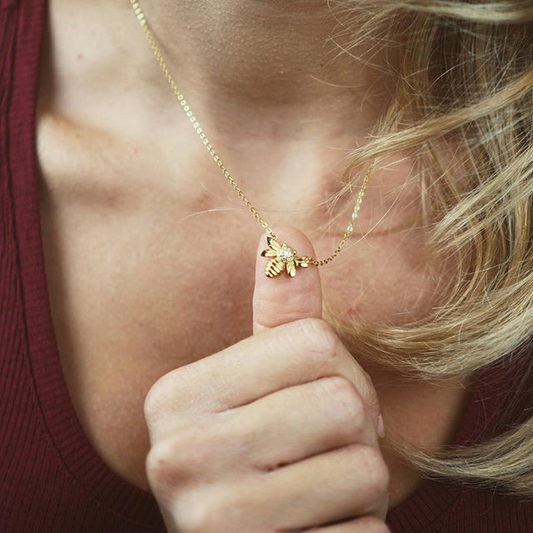 Golden Bee Round Cut Sterling Silver Plated Gold Necklace