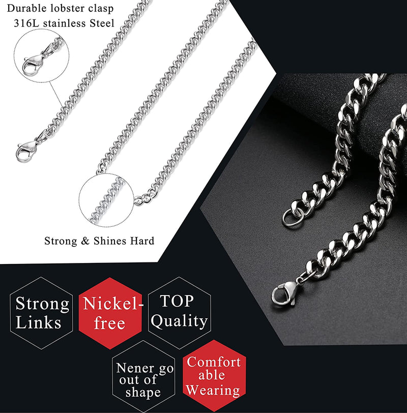 KRFY 10mm Stainless Steel Miami Cuban Link Chain for Men 24 inches