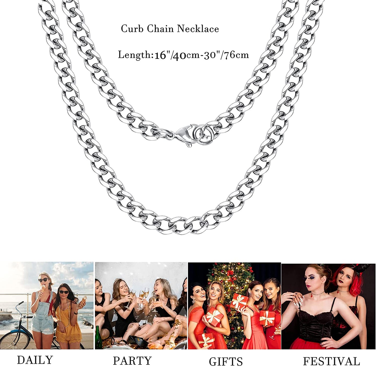 KRFY 10mm Stainless Steel Miami Cuban Link Chain for Men 24 inches