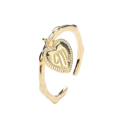 Letter M Heart Sterling Silver Plated Gold Ring