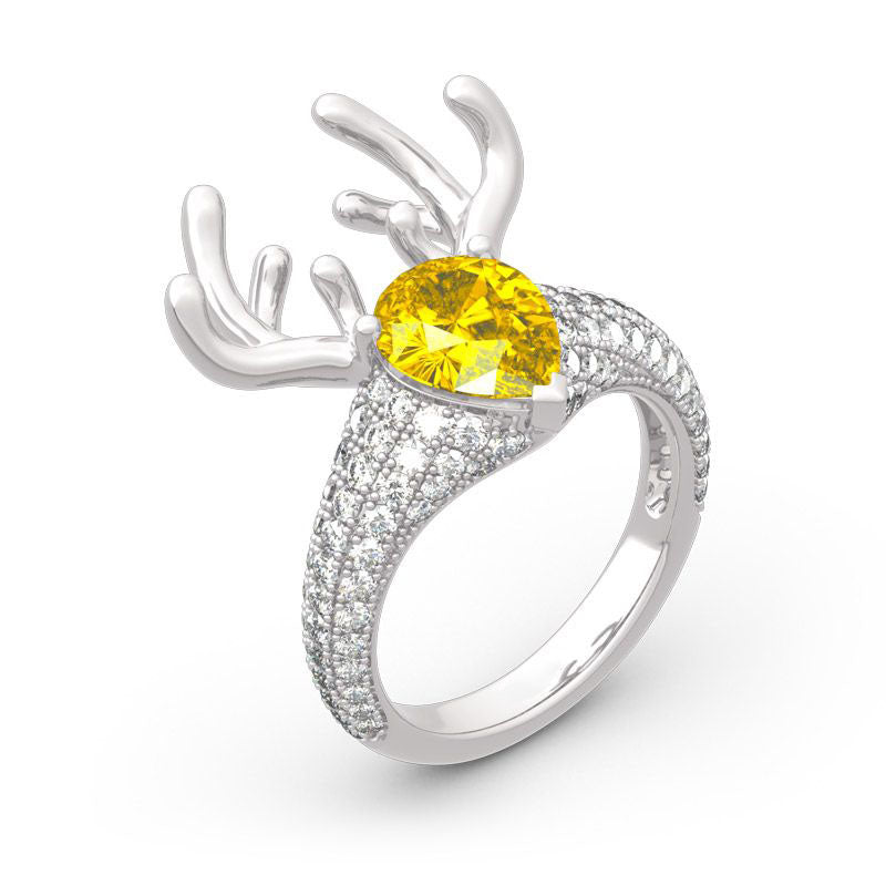 “Christmas Reindeer”Antler Pear Cut Sterling Silver Animal Ring-JE-Juri Elle