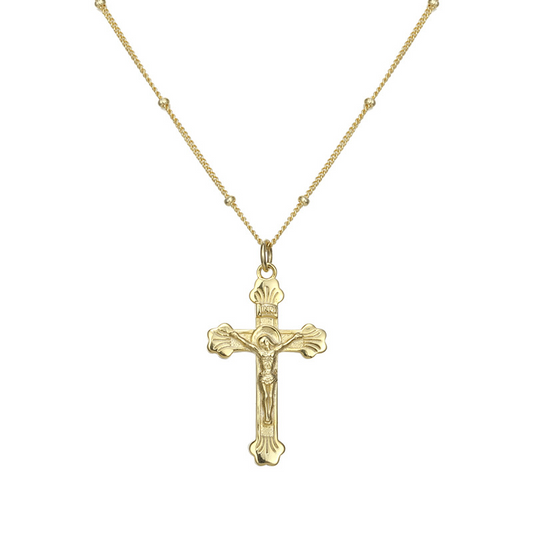 Christian Cross Sterling Silver Plated Gold Necklace