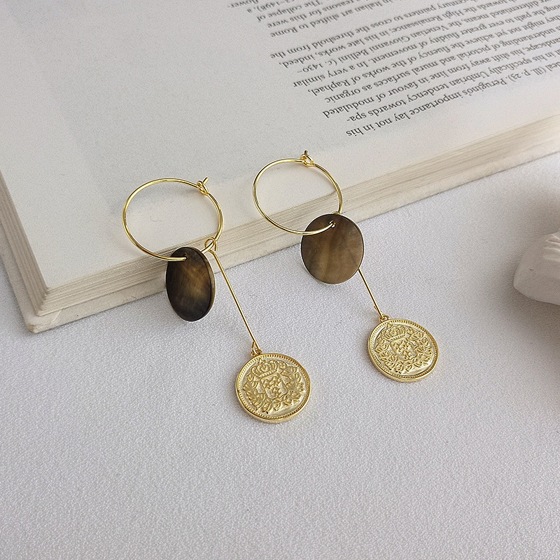 Multi-circle Portrait Coin Sterling Silver Plated Gold Stud Earring