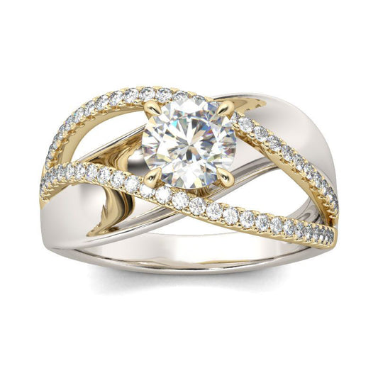 Two Tone Crossover Round Cut Sterling Silver Ring-JE-Juri Elle
