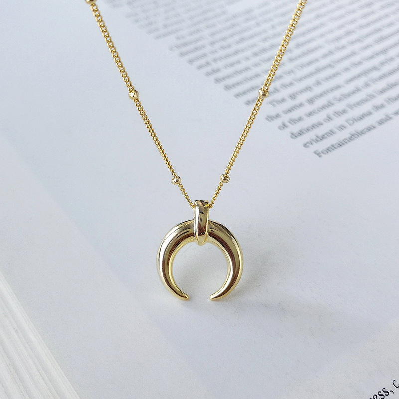 Decorative Crescent  Beads Sterling Silver Plated Gold Necklace