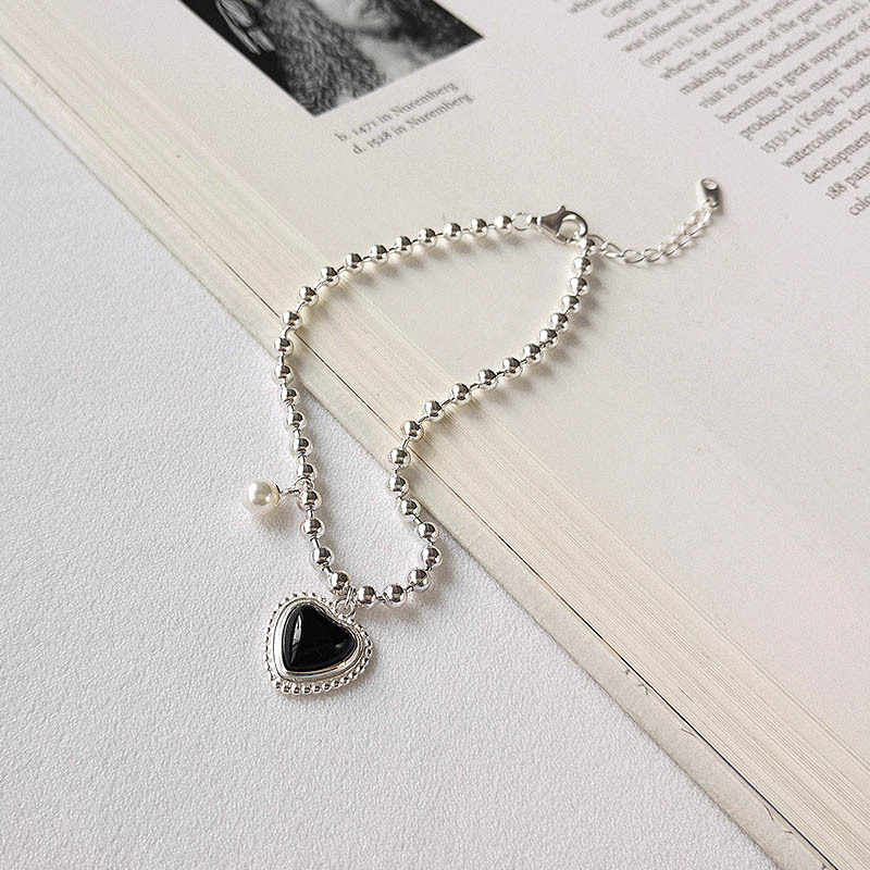 Heart Agate Beads Sterling Silver Bracelet