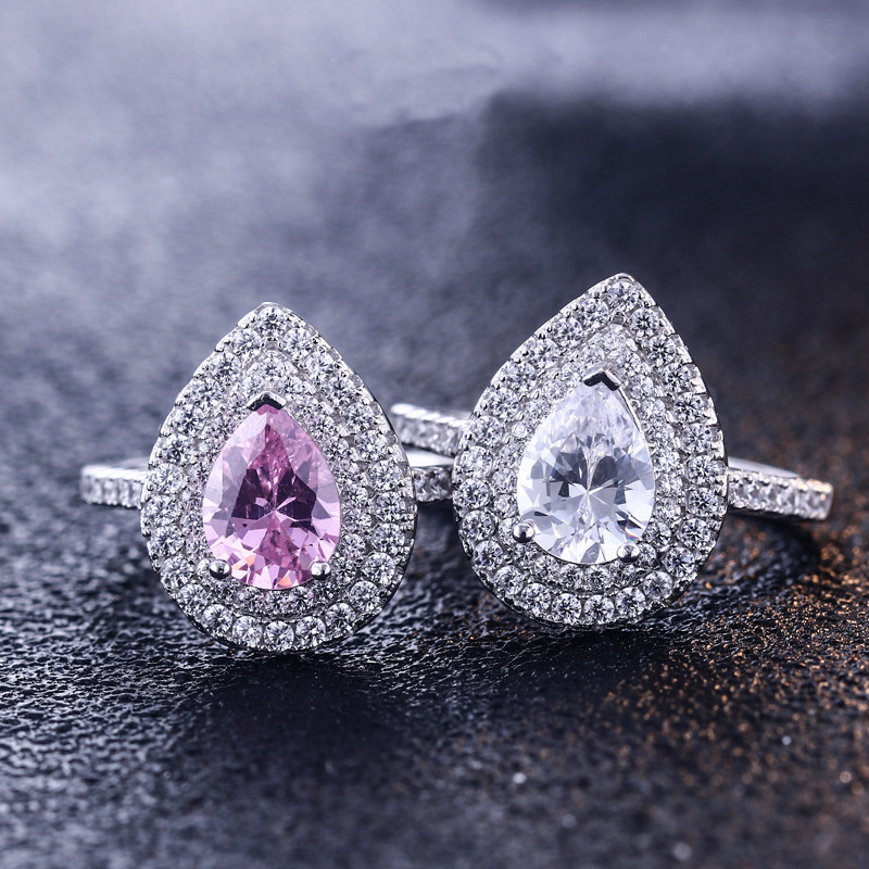 Double Halo Pear Cut Sterling Silver Ring For Women-TL-Juri Elle