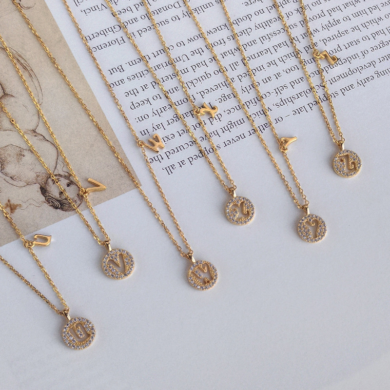 Hollow Letter Round Cut Sterling Silver Plated Champagne Gold Necklace