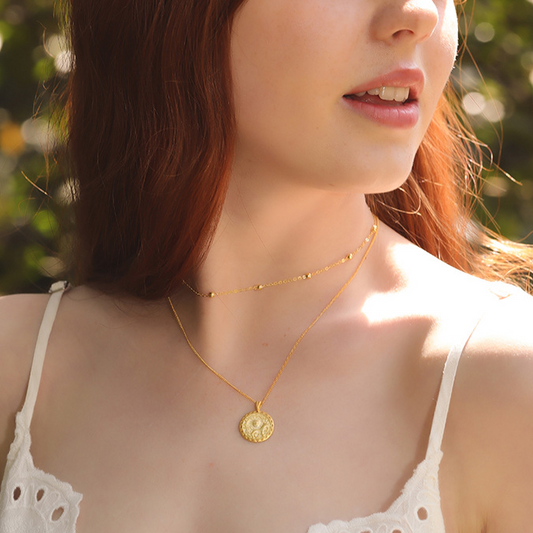 Embossed Dog Sterling Silver Plated Gold Necklace