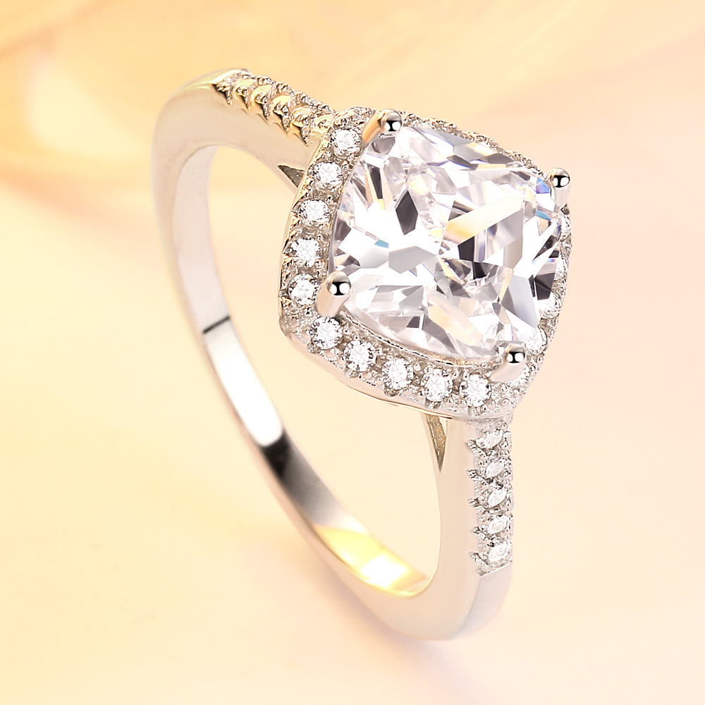 Halo Princess Cut Sterling Silver Ring-TL-Juri Elle