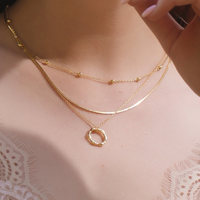 Regular Ring Sterling Silver Plated Gold Necklace