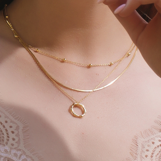 Regular Ring Sterling Silver Plated Gold Necklace