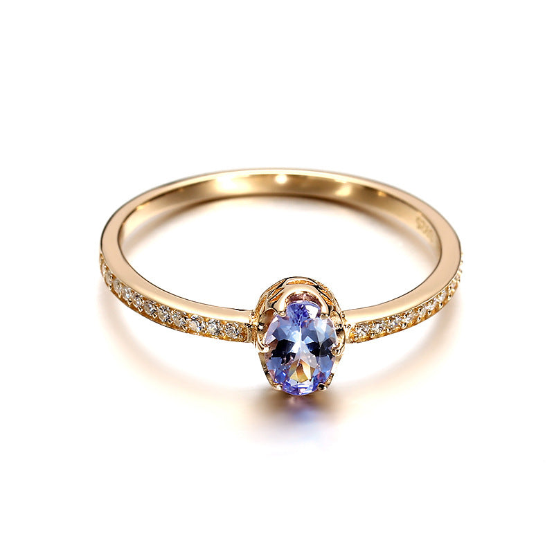 Single Tanzanite Sterling Silver Ring with side diamonds-DL-Juri Elle