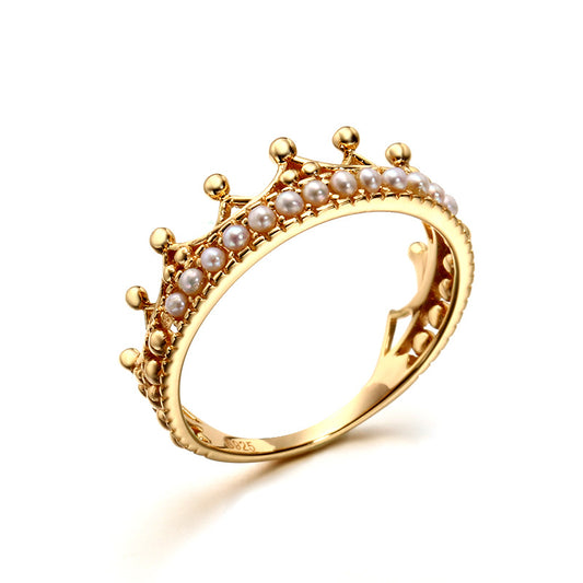 Crown Shape of Sterling Silver Ring With Pearls-DL-Juri Elle
