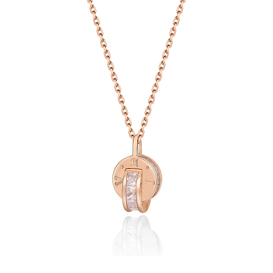 Romantic Lover Knot Baguette Cut Silver Plated 14K Rose Gold Necklace