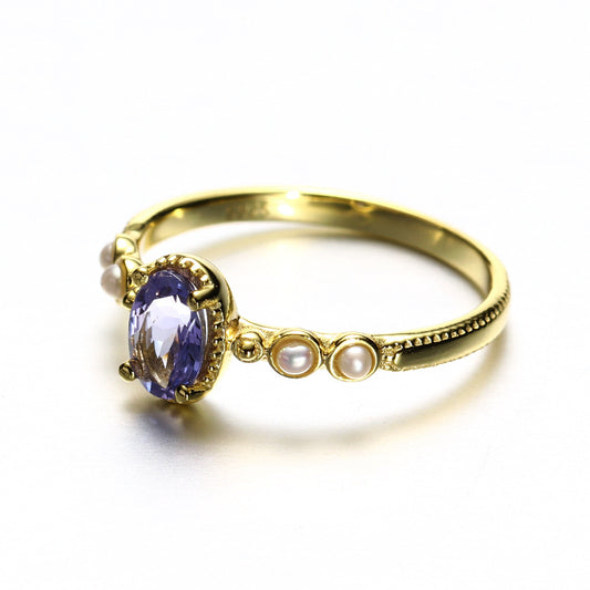 Juri Elle Purple Tanzanite Sterling Silver Ring With Pearls-DL-Juri Elle