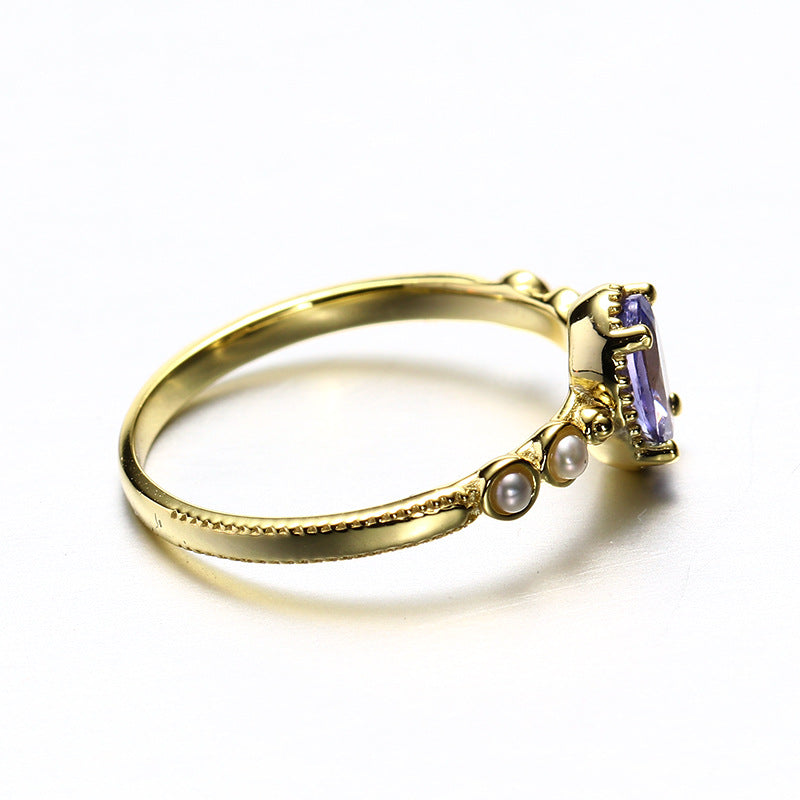 Juri Elle Purple Tanzanite Sterling Silver Ring With Pearls-DL-Juri Elle