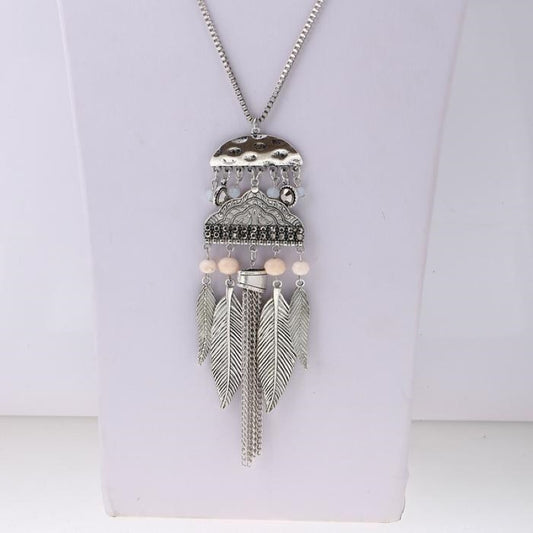Bohemian Beaded Leaf Tassel Necklace
