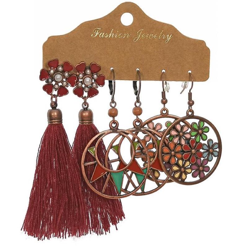 Bohemian Metal Tassel Earrings 3 Sets