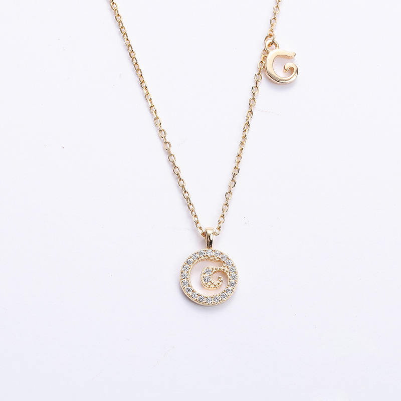 Hollow Letter Round Cut Sterling Silver Plated Champagne Gold Necklace