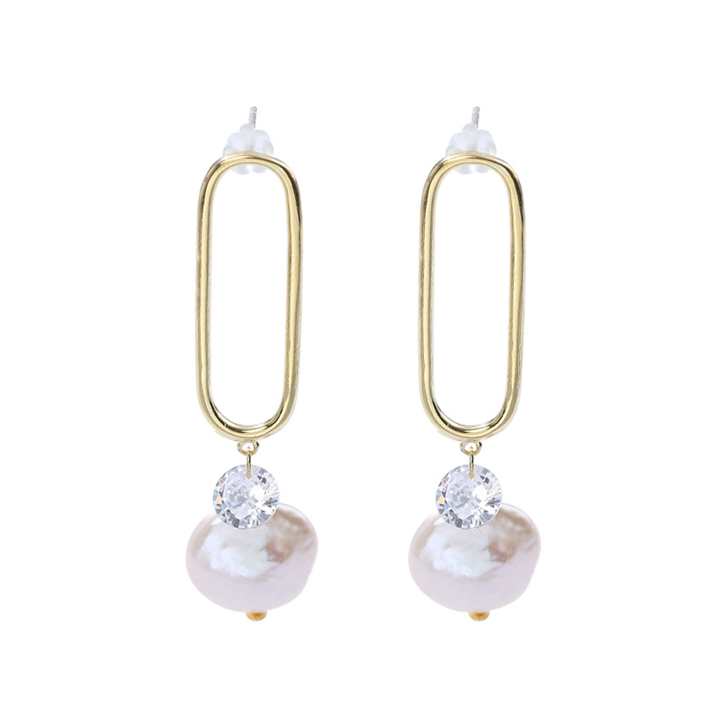 Paperclip Baroque Pearl Sterling Silver Plated Gold Earring