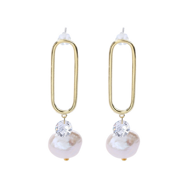Paperclip Baroque Pearl Sterling Silver Plated Gold Earring