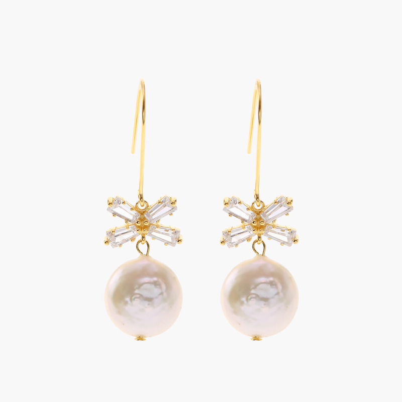 Boucles d'oreilles en or plaqué argent sterling avec perle baroque Sweet Bow