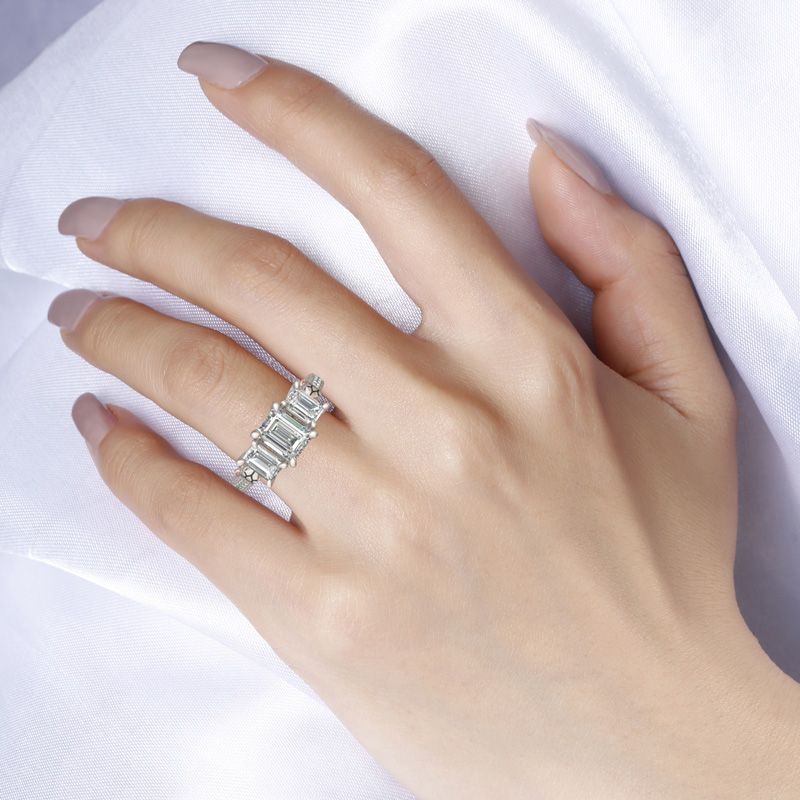 Three Stone Emerald Cut Sterling Silver Snake Ring-JE-Juri Elle