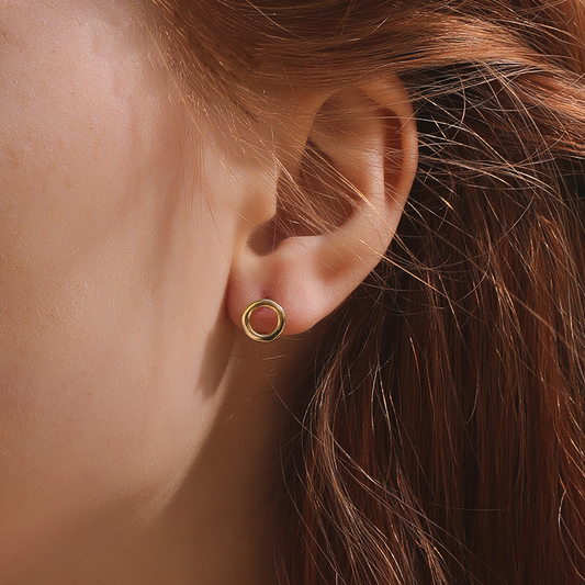 Cylindrical Hourglass Sterling Silver Plated Gold Earring