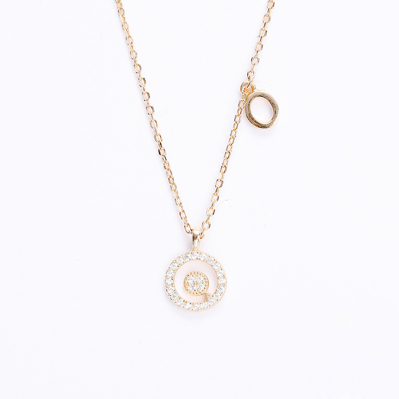 Hollow Letter Round Cut Sterling Silver Plated Champagne Gold Necklace