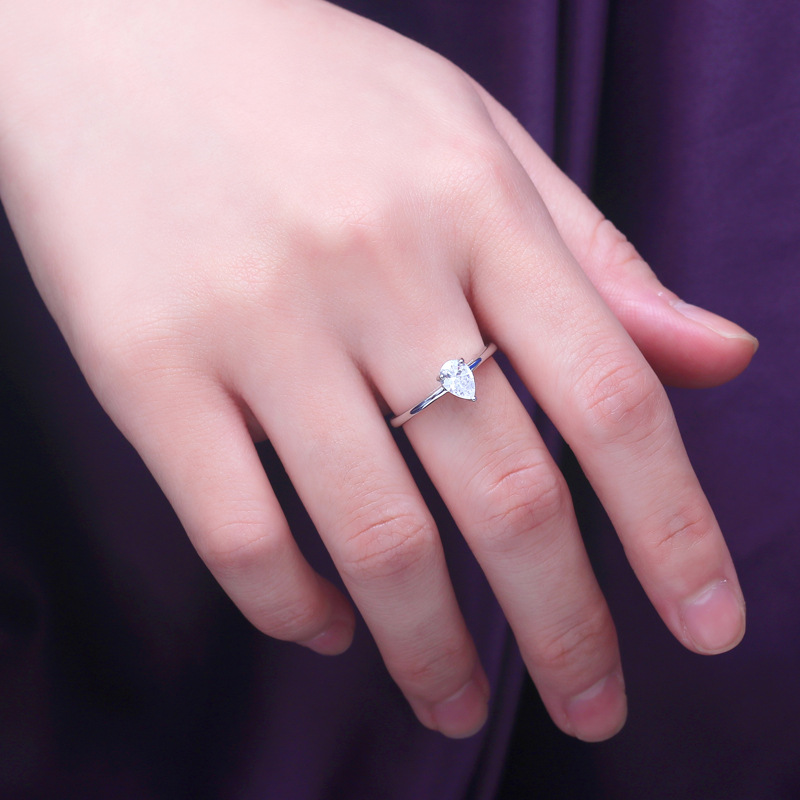 Solitaire Pear Cut Sterling Silver Ring For Women-TL-Juri Elle