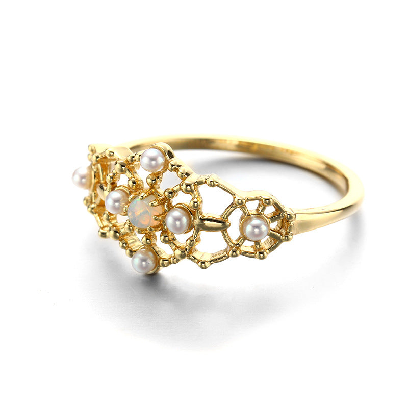 Baroque Style Vintage Sterling Silver Ring With Opal-DL-Juri Elle