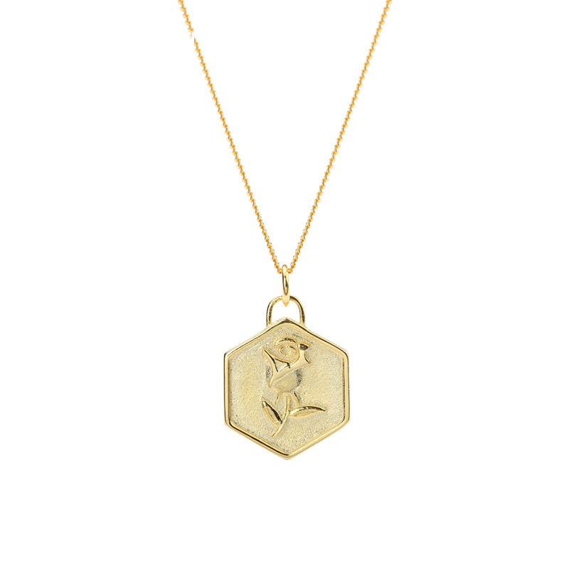 Rose Carving Sterling Silver Plated  Gold Necklace