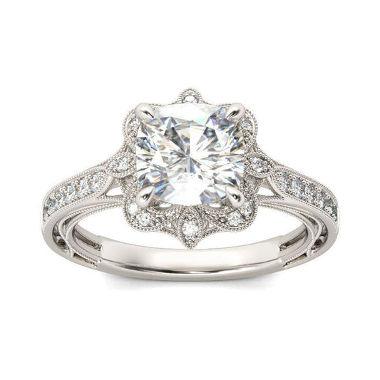 Vintage Floral Cushion Cut Sterling Silver Ring-JE-Juri Elle