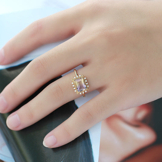 Baguette Shape Ametrine Stone Sterling Silver Ring-DL-Juri Elle