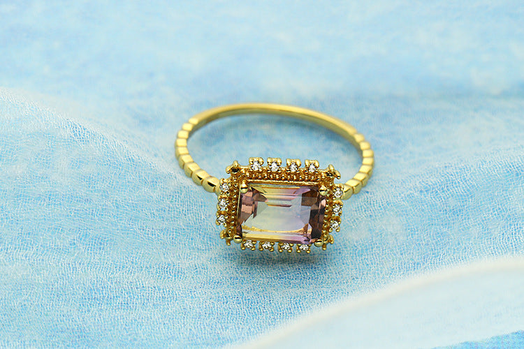 Baguette Shape Ametrine Stone Sterling Silver Ring-DL-Juri Elle