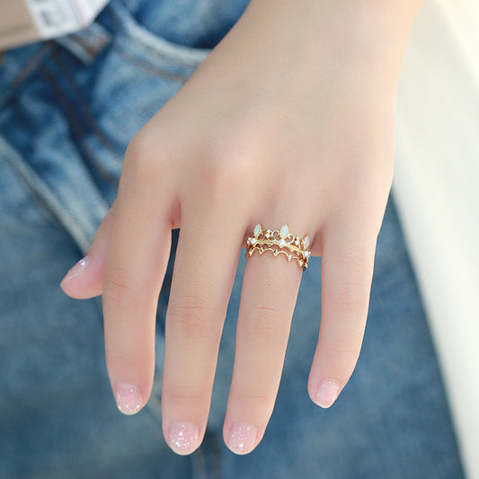 Crown Shape Opal Stone Sterling Silver Ring Set-DL-Juri Elle